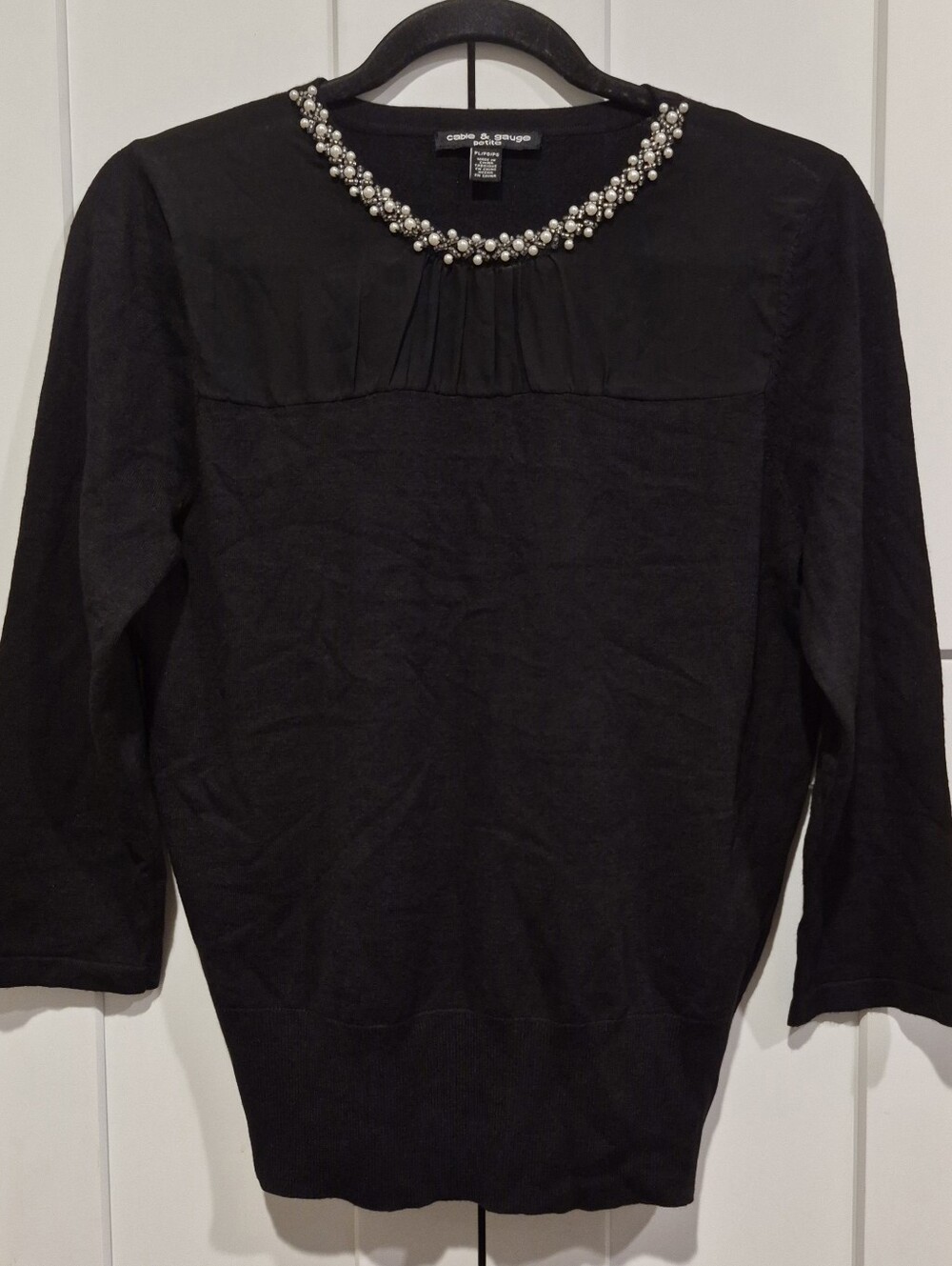 Cable & Gauge Black Jeweled Neck Blouse